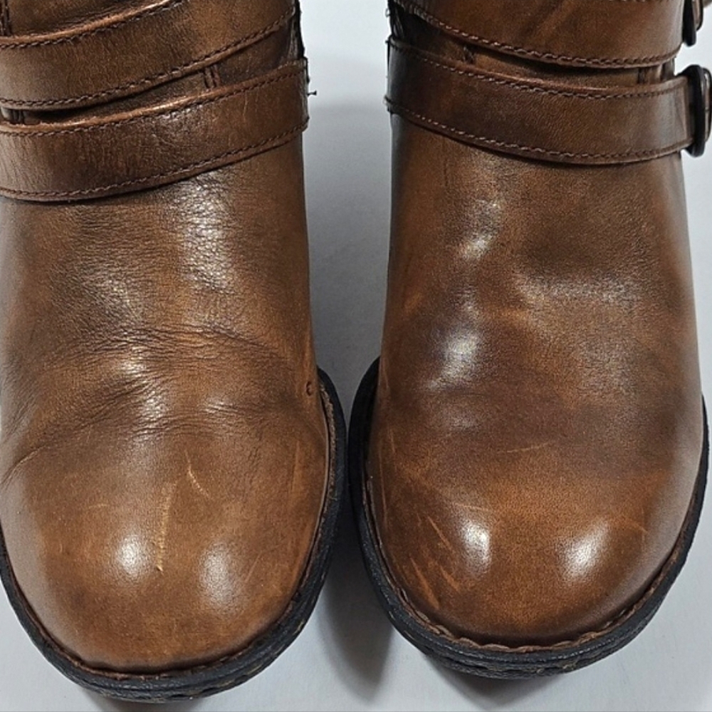 Born Milari Marrone Brown Leather Buckle Strap Tall Knee High Block Heel Boot - Picture 5 of 16